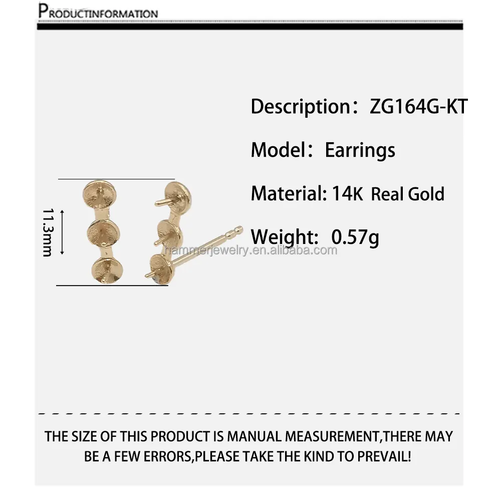 Eenvoudig Ontwerp 14K 18K Massief Gouden Parelmoeren Instellingen Diy Parel Oorbel Echt Gouden Sieraden Bevindingen