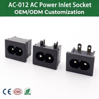 Prise d'alimentation CA EC C8 en forme de 8, AC012, montage sur panneau à clipser, 2,5 A 250 V, bornes en laiton étamé pour petits appareils et adaptateurs