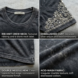 Camiseta de hombre personalizada vintage con lavado ácido, de algodón 100% de alto gramaje, estilo streetwear, oversize, manga corta, lisa, con pedrería, a bajo precio. - Product Image 2
