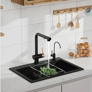 Fregadero de cocina de granito y cuarzo, de un solo tazón, para lavado de verduras y platos, de montaje superior o bajo encimera - Product Image 1