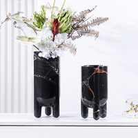 Vase Stonekocc en Marbre Naturel sur Trois Pieds, Tube Droit, en Travertin – Décoration Créative pour Maison, Table, Plantes Vertes et Fleurs