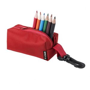 Trousse à crayons pratique en polyester RPET 420D écologique, imprimée sérigraphiée, avec fermeture éclair et mousqueton, 8 compartiments en bois, vente en gros - Product Image 5