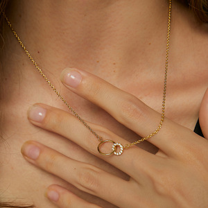 Collier Géométrique Romantique à Double Anneau, Symbole Circulaire Harmonieux, Pendentif Entrelacé, Chaîne de Clavicule Polyvalente - Product Image 5