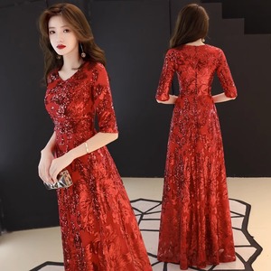 Gold <b>Sequin</b> Evening Gown V-Neck A-Line Long Dress For Women Formal Party Wear - Product Image 3