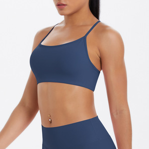 Women Thin Strap Criss Cross <b>Back</b> Sports Bra Padded <b>Low</b> Support Shockproof Yoga Bra Gym Running Pilates Workout Crop <b>Top</b> OEM ODM - Product Image 4