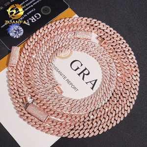 Cadena de Eslabones Cubanos de 8mm con Diamantes de Moissanita, Joyería Hip Hop en Plata 925 con Baño de Oro Rosa, Cadena Cubana Iced Out - Product Image 1