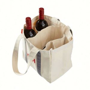 Heavy Duty Cotton Wine Bottle Tote Bag Blank <b>Plain</b> <b>Canvas</b> Wine Carrier Bag With Custom Logo - Product Image 2