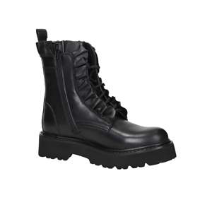 รองเท้าบูทคอมแบทสำหรับผู้หญิง หนังสีดำ แต่งระบาย พื้นหนา - Product Image 6