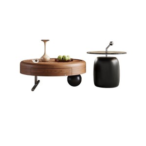 Wood <b>Round</b> Coffee <b>Table</b> Set <b>With</b> <b>Storage</b> For Living Room Modern Design - Product Image 5