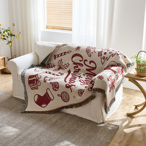 Merry <b>Christmas</b> <b>Throw</b> Blanket Rectangular Polyester Acrylic Jacquard Anti-Pilling Home Decor Winter Use - Product Image 3