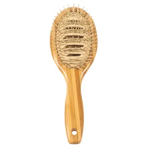 Brosse à cheveux naturelle avec peigne en bambou rembourré Épingles en bambou Massage du cuir chevelu Poignée Baoboo pour usage domestique