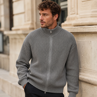 Ensemble sportif pour homme en mélange acrylique, cardigan en tricot, tricoté à la machine 7 GG, respirant, service OEM, veste cardigan à fermeture éclair