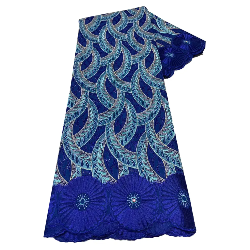Beautifical blue lace embroidery swiss nigerian cotton lace for dress voile ML66R89