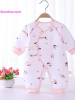 Combinaison en coton pour bébé nouveau-né, motif papillon, pour 0-3 mois, vêtements chauds unisexes pour l'automne/hiver, avec fermeture asymétrique et bretelles à nouer