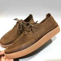 Claks Handmade Coffee Genuine Leather Retro Sporty Lightweight Breathable Anti-Slip Running Sneakers Rubber Sole Casual Shoes