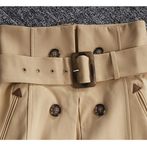 2022 Tongrui longue <span class=keywords><strong>droite</strong></span> kaki décontracté coton plissé femmes Vintage <span class=keywords><strong>jupe</strong></span> mi-longue - Product Image 6