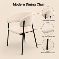 Chaise de salle à manger commerciale pour café et hôtellerie, avec dossier enveloppant en velours, assise rembourrée et base noire thermolaquée