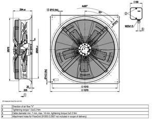 Ventilador axial de refrigeración para torre de enfriamiento y aire acondicionado exterior ebmpapst W6D910-GB01-01 910mm 400V AC 4.62/2.6A 2020/1390W M6D138-NA - Product Image 5
