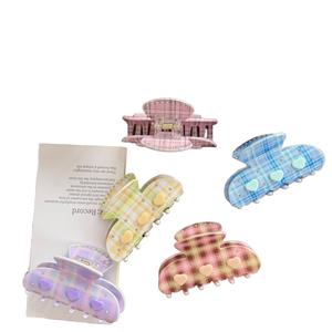 Pinza para el pelo de acetato con diseño de corazón y cuadros, hecha a mano, elegante, para mujer, con diseño de tiburón, accesorios de moda para peinados, en caja de regalo - Product Image 1