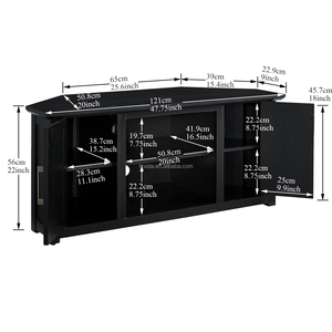 Meuble TV d'angle multifonctionnel <span class=keywords><strong>en</strong></span> bois style ferme moderne de 48 <span class=keywords><strong>pouces</strong></span> avec rangement ouvert, personnalisable, noir/noyer foncé, à poser au sol - Product Image 5