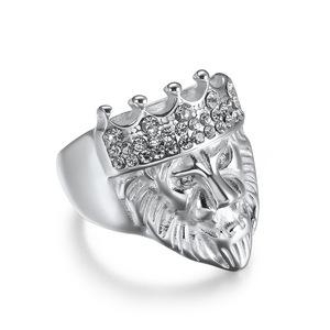 Cross border 2023 berlian bertatahkan singa raja cincin baja tahan karat untuk pria baja tahan karat berlapis 18 karat emas hiohop cincin tarik - Product Image 5