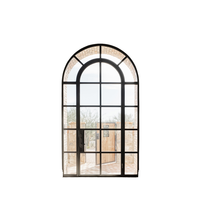 Puerta Arqueada Principal de Entrada Exterior Francesa Meidoor, Puerta Arqueada de Vidrio Moderna, Aislamiento Interior y Exterior, Puertas de Aluminio Negras
