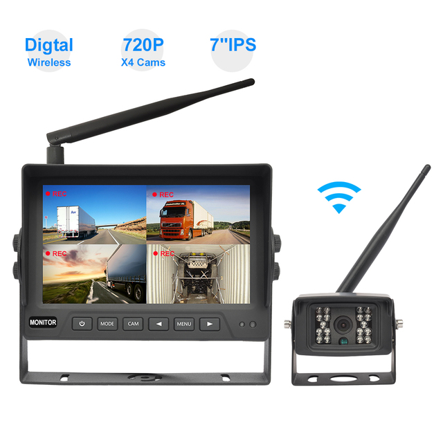 PJAUTO 2.4GHZ 720P HD 7 Inch Wireless Monitor Car Reverse Rear View Backup Camera Monitor System for Bus Truck Reversing Aid