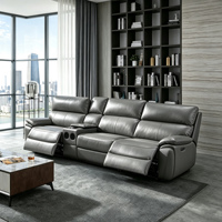 Ensemble de canapés inclinables modernes avec haut-parleur Bluetooth, chargeur sans fil, port USB, console - Cuir véritable, bois, sièges de cinéma maison