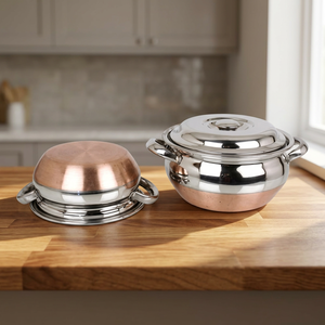 Ensemble de casseroles en acier inoxydable avec base en cuivre et couvercle, 2 pièces, compatible four, design minimaliste - Product Image 3