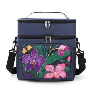 Double Layer Insulated Lunch Bag With Floral Print Large Capacity For Office Workers Portable Cooler Bag - Product Image 1