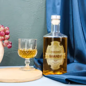 Custom Label Flat Brandy Whisky Gin Tequila Glass Bottle 700ml Oval Shape Flask Glass Spirits Bottle