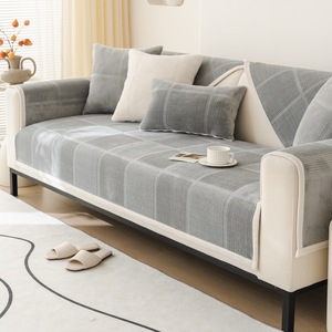 Moderno Simple Otoño Invierno Color sólido felpa bordado sofá cojines blanco <span class=keywords><strong>gris</strong></span> suave grueso antideslizante rayas sofá cubre - Product Image 2