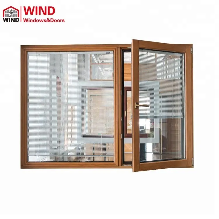 Doors Prices WIND Windows Aluminum Clad Wood Tilt And Turn Casement Window With Automatic Blind Remote Control Windows And Doors For Sale