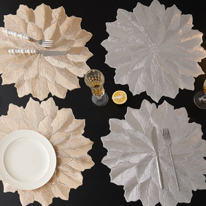 Christmas Flower Thickened PVC <b>Placemat</b> <b>Round</b> Non Slip Heat Resistant Home Kitchen Dining Room Use <b>Gold</b> Silver Color - Product Image 4