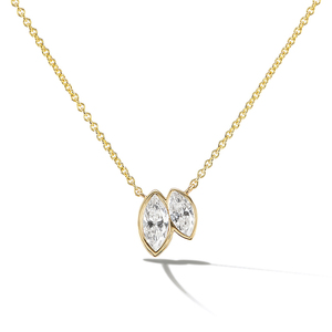 Collar de mujer con colgante de oro de dos circonitas Marquesa de plata reciclada sin deslustre y joyería de moda llamativa de la moda de dos - Product Image 1