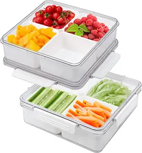 Veggie Tray with Lid Sealed Fruit Tray Divided Serving Appetizer Relish Platter Stackable Vegetable Storage