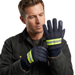 JNA Group <b>Fire</b> Fighting Safety Gloves <b>7</b> oz Heat Resistant Leather Material Reflective Stripe Knit Wrist Anti Slip Grain Texture - Product Image 5