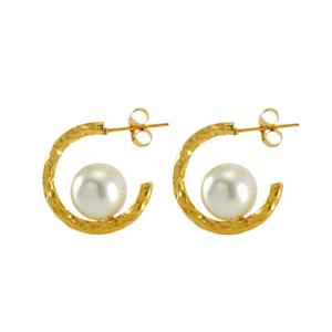 New Elegant 18K Gold Plated Hypoallergenic Titanium Steel Geometric Pattern C-Shape Stud <b>Earrings</b> with <b>Pearl</b> for Women - Product Image 1