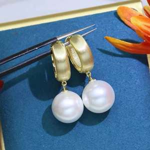 Accessoire en argent S925 pour la création de bijoux, boucles d'oreilles pendantes tendance 2021 avec perles rondes de 10 à 15 mm, argent brossé, support vide pour ongles - Product Image 2