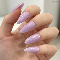 Faux Ongles Amande Moyens Personnalisés Violet Lavande Effet Feuille d'Or, Matériau ABS, Paillettes Dégradées Pré-Conçues, 24 Pièces, Vente en Gros