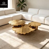 Ensemble de tables basses de luxe en acier inoxydable doré, 3 pièces, en forme d'anneau d'arbre, pour villa, salon, hall d'hôtel