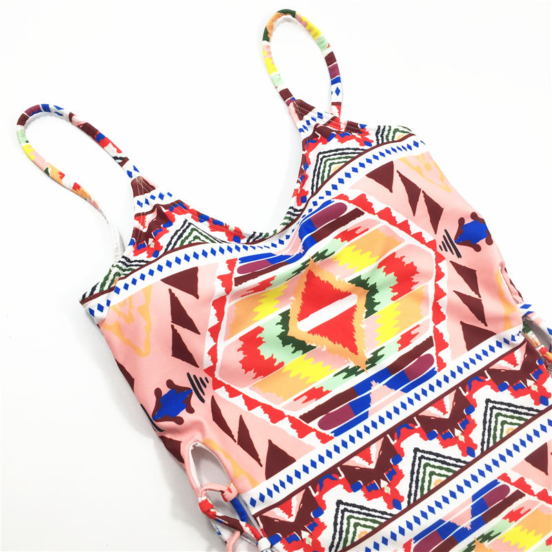 One-piece swimsuit Maldives style printed multi binding swimsuit custom swimwear sexy bikini