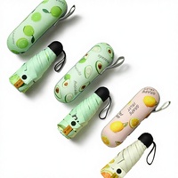 Fruitparaplu 5-voudig opvouwbare zakparaplu met zwarte coating, zonneparasol, zonnebescherming, damesparaplu, zwarte paraplu