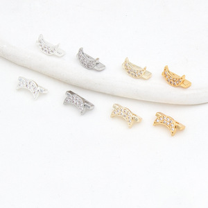 Color-preserving 18k gold studded with diamonds, moon-shaped <b>beads</b>, double-hole double-line spacer, DIY handmade pearl jewelry - Product Image 1