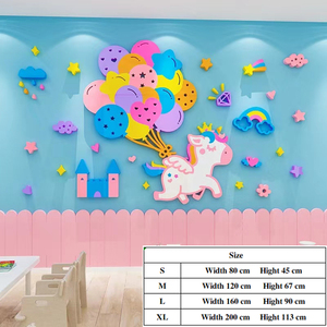 Autocollant mural en acrylique 3D motif poney et ballon coloré, autocollant mural auto-adhésif pour chambre de bébé, décoration de la maison - Product Image 3
