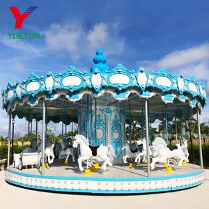 Mới đến thu hút Carousel công viên giải trí vui vẻ đi vòng cưỡi ngựa cổ điển màu xanh chủ đề Carousel đi xe để bán