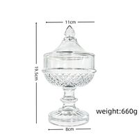 Glazen snoepvaas met deksel, met reliëf en diamantgeslepen voet, dessertkom voor snoep, gedroogd fruit, sieraden en snacks.