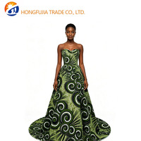 Kain Organza Batik Katun Sumber Pabrik Warna Hijau Zaitun Pola Geometris Vortex Berat Sedang Kain Lilin Jubah Wanita Afrika