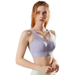 Reggiseno sportivo senza cuciture con supporto medio da donna intimo sportivo con cerniera frontale reggiseno Fitness da corsa gilet da Yoga con imbottitura fissa sul petto