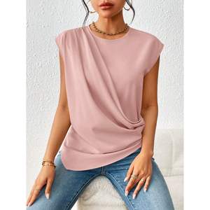Débardeur tricoté sans manches pour femme, col rond, couleur unie, coupe ample, rose, tenue décontractée - Product Image 1